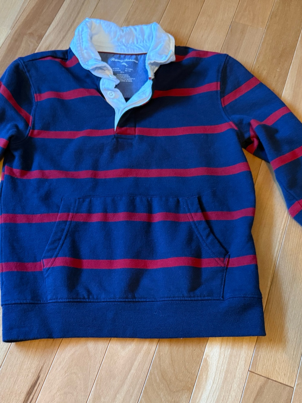 Tommy Bahama Navy Polo with Red Stripes and White Collar Rugby YS